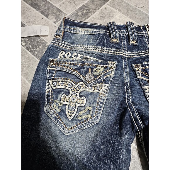 New Rock Revival Sami Slim Boot Stretch Blue Denim Jeans Men’s 27x31 Pocket Logo - Picture 13 of 16